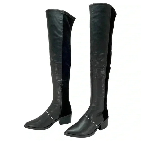 Report Zaria Black Faux Leather & Suede OTK Womens Boots Size 5M - Picture 6 of 16